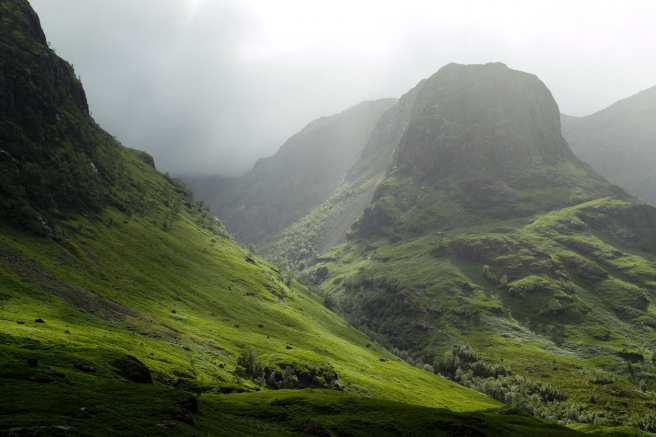 Glencoe mountains with morning mist.