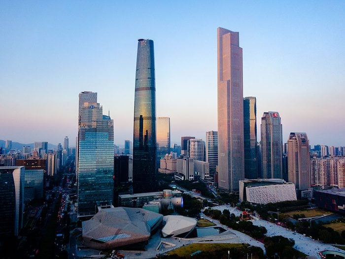 Guangzhou CTF Finance Center is one of the tallest skyscrapers in the world.